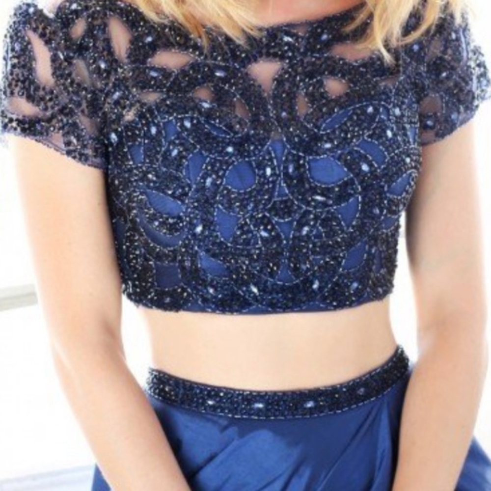 Sherri Hill New Prom dress two piece navy blue 0 - Picture 2 of 9